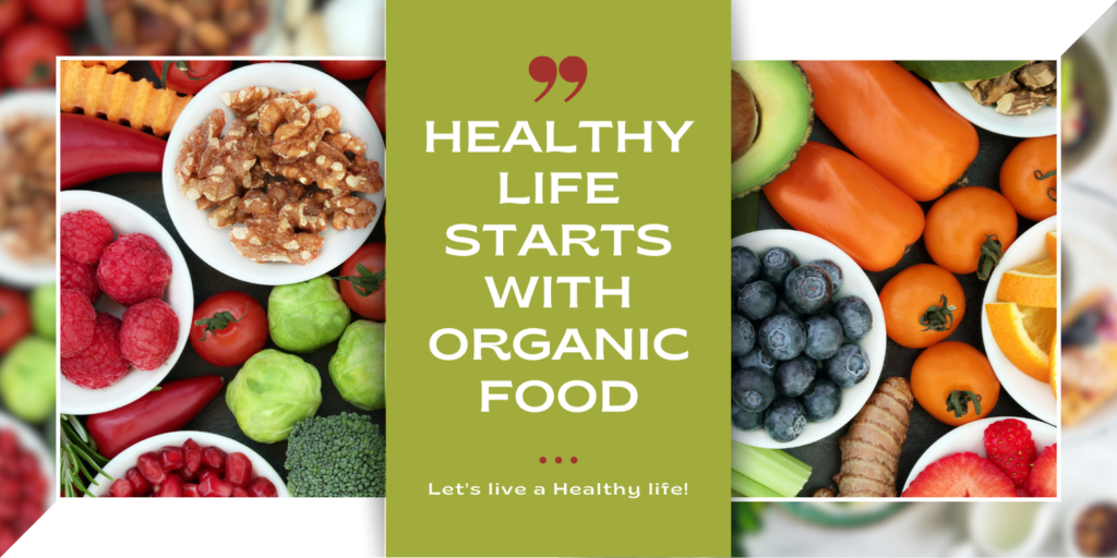 Healthy life banner with organic food
